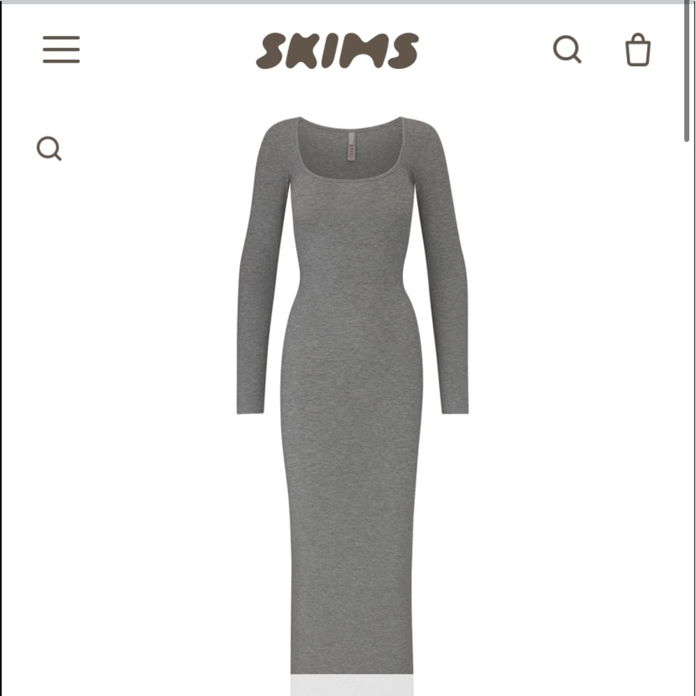 Skims SOFT LOUNGE LONG SLEEVE DRESS heather grey S